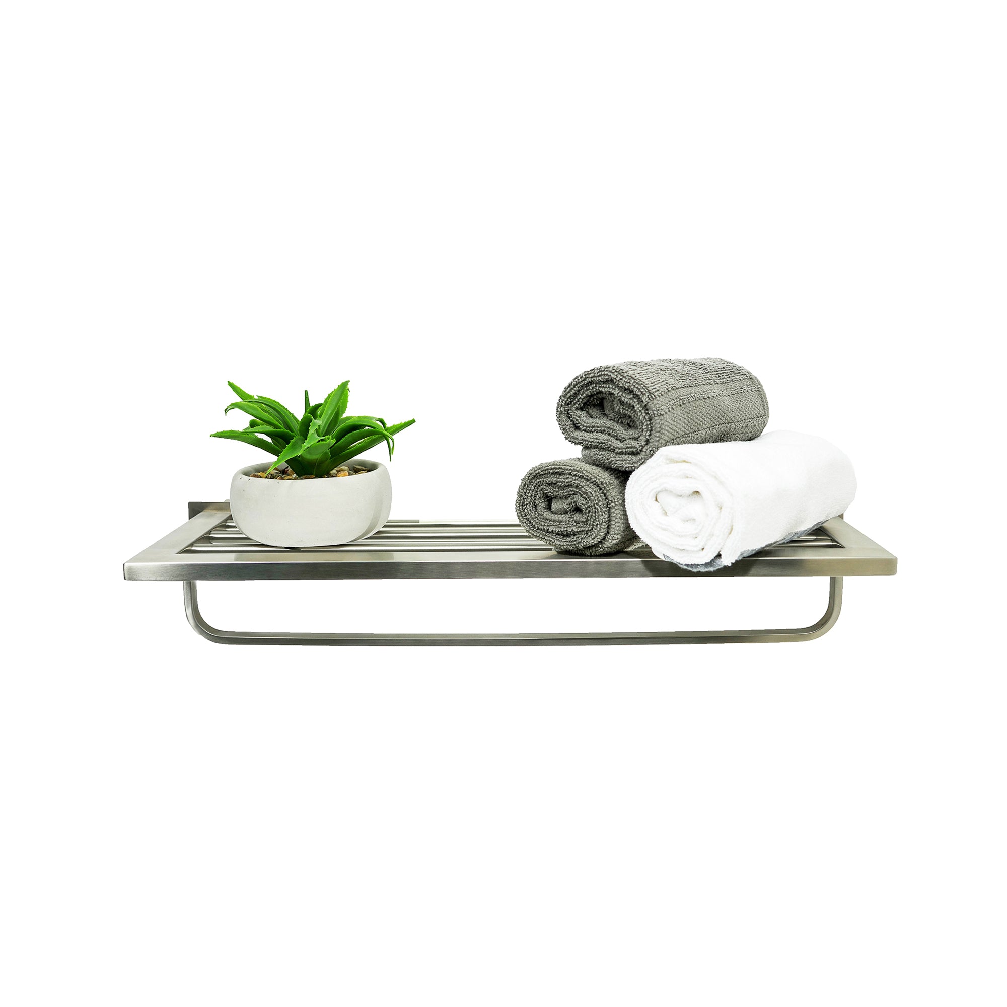 24" Towel Rack with Shelf Brushed Stainless