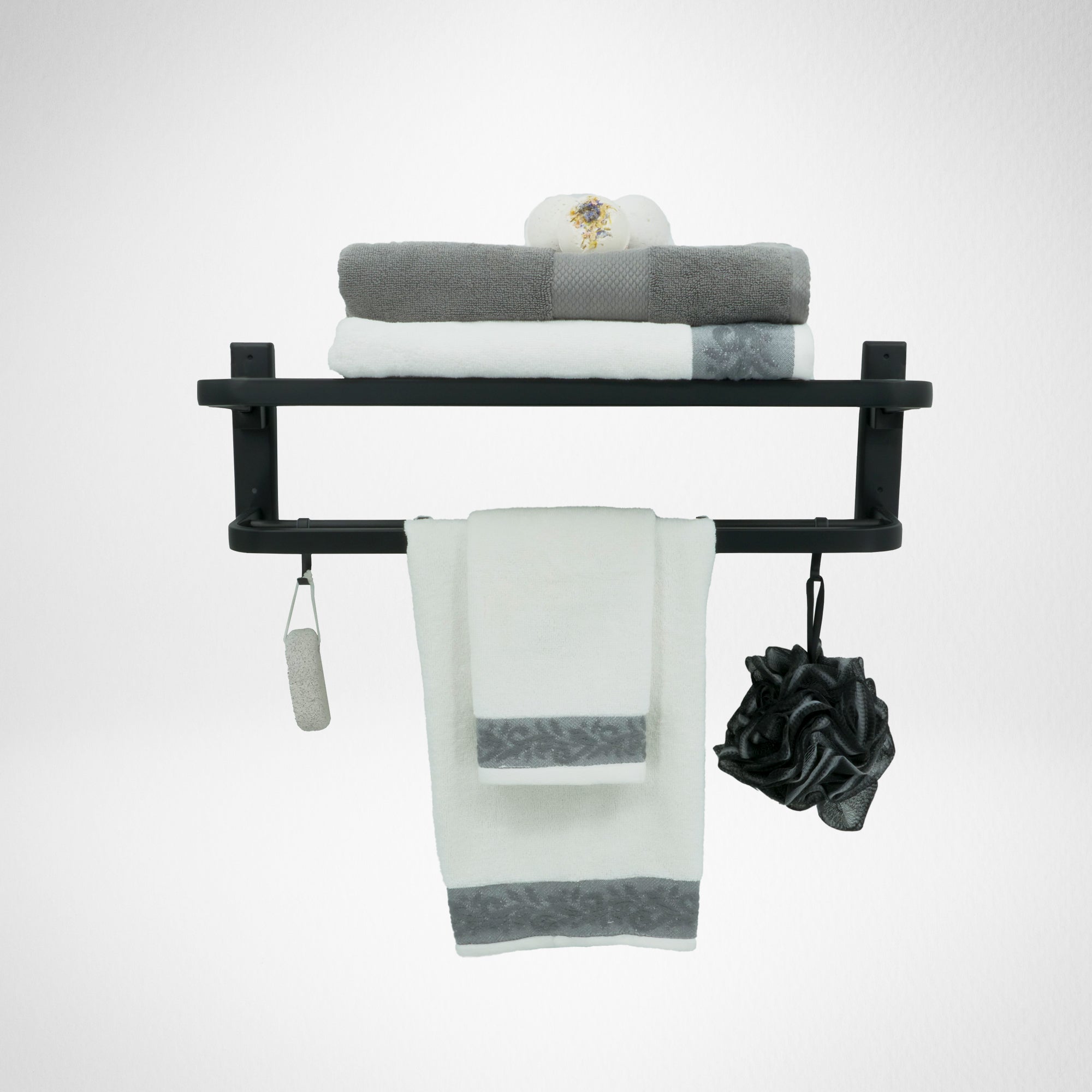 Wall Mounted Towel Rack with Towel Bar and 5 Hooks